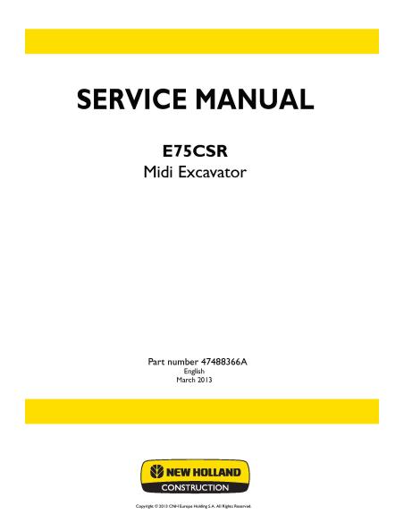 New Holland E75CSR midi excavator service manual - New Holland Construction manuals - NH-47488366A