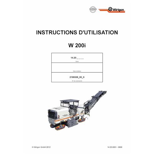 Wirtgen W200i (14.20) milling machine pdf operation and maintenance manual FR