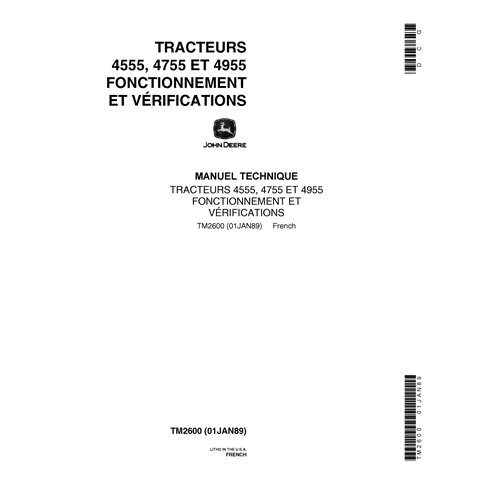 TM2600 John Deere 4555, 4755, 4955 tractor technical manual - all inclusive FR (TM2600)