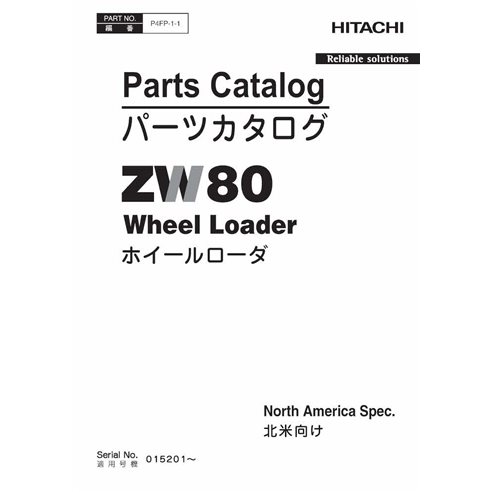 Hitachi ZW80, ZW90 wheel loader pdf parts catalog 