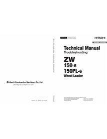 Hitachi ZW150-6,  ZW150PL-6,   wheel loader pdf troubleshooting technical manual 