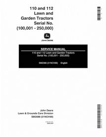 Manual de servicio en formato PDF del tractor cortacésped John Deere 110, 112