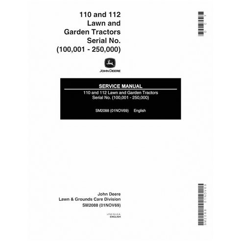 JD-SM2088 Manual de serviço em PDF do trator de gramado John Deere 110, 112
