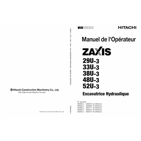 Hitachi ZX29U-3, 33U-3, 38U-3, 48U-3, 52U-3 excavator pdf operator's manual FR