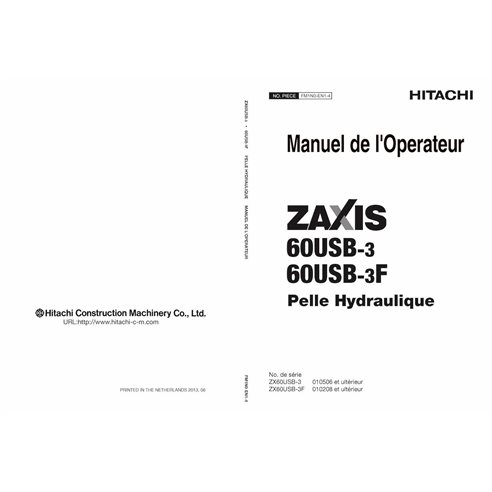 HITACHI-FM1N01-4 Manuel d'utilisation de la pelle Hitachi ZX60USB-3, ZX60USB-3F au format PDF FR