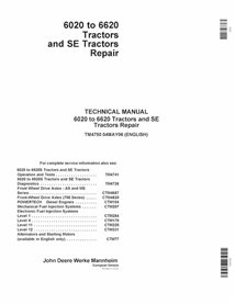 TM4750 John Deere 6020, 6120, 6220, 6320, 6420, 6520, 6620 tractor repair manual (TM4750)