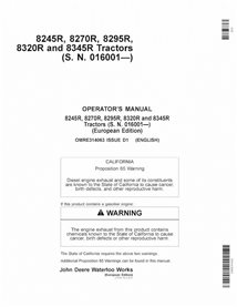 JD-OMRE314063 Manual do operador do trator John Deere 8245R, 8270R, 8295R, 8320R, 8335R, 8345R SN 0-90000 em PDF