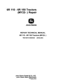TM414919 Manual de reparación en PDF para tractores John Deere 6R 110, 6R 120, 6R 130, 6R 140 y 6R 150 MY22 (TM414919)