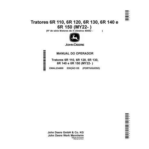 JD-OMAL234800-PT John Deere 6R110, 6R120, 6R130, 6R140, 6R150 MY22- tractor pdf operator's manual PT