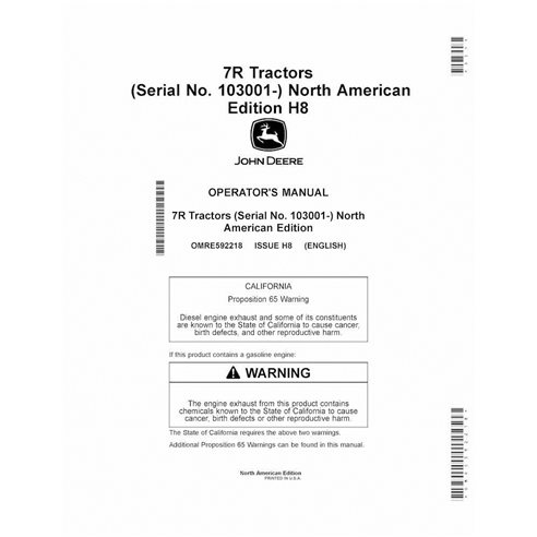 JD-OMRE592218 Manual del operador del tractor John Deere 7210R, 7230R, 7250R, 7270R, 7290R, 7310R SN 103000 (OMRE592218)