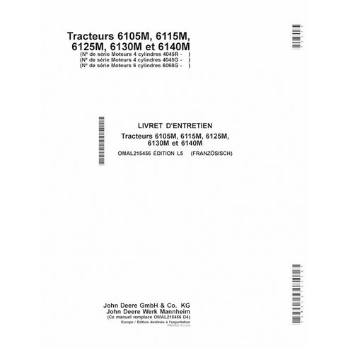 JD-OMAL215456-FR Manual del operador del tractor John Deere 6105M, 6115M, 6125M, 6130M, 6140M MY13-15 FR (OMAL215456)