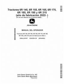 JD-OMAL234707-ES John Deere 6R145, 6R155, 6R165, 6R175, 6R185, 6R195, 6R215 MY22- tractor operator's manual ES (OMAL234707)