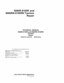 TM401819 Manuel technique de réparation des tracteurs John Deere 5080R, 5090R, 5100R, 5080RN, 5090RN, 5100RN MY2011 (TM401819)