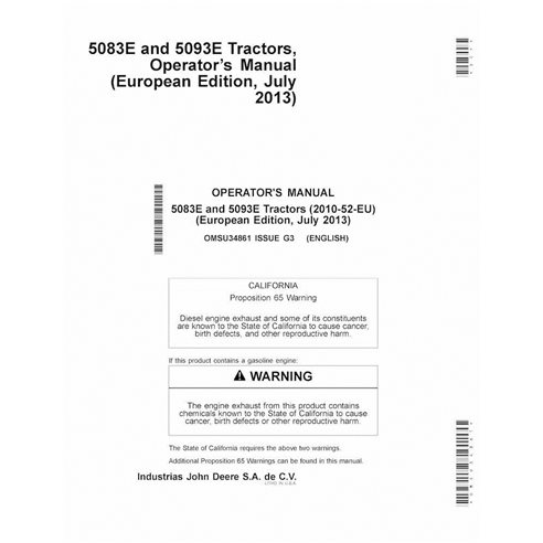 JD-OMSU34861 John Deere 5083E, 5093E 2013 EU tractor operator's manual (OMSU34861)