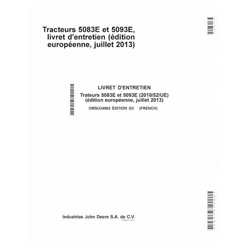 JD-OMSU34862-FR Manual do operador do trator John Deere 5083E, 5093E 2013 EU FR (OMSU34862)