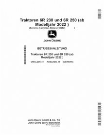 JD-OMAL234741-DE John Deere 6R230, 6R250 MY22- manual do operador do trator pdf DE