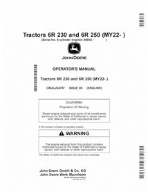 JD-OMAL234787 John Deere 6R230, 6R250 MY22- tractor operator's manual (OMAL234787)