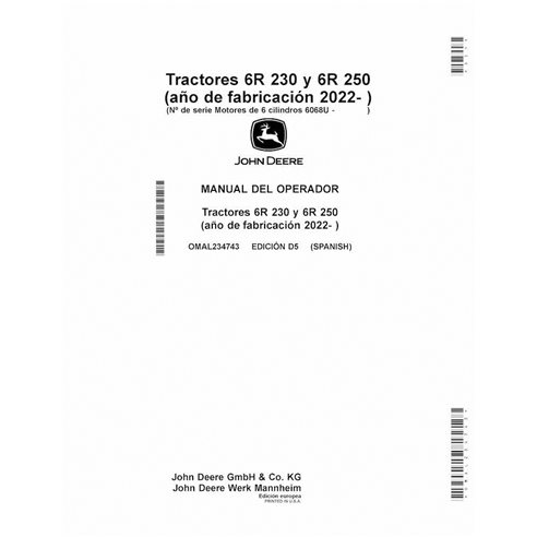 JD-OMAL234743-ES John Deere 6R230, 6R250 MY22- tractor operator's manual PT (OMAL234743)