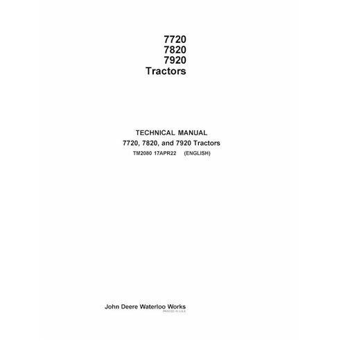 TM2080 Manual técnico de reparo do trator John Deere 7720, 7820, 7920 em pdf