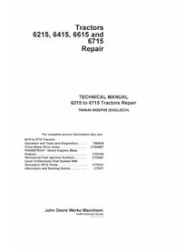 TM4649 Manual técnico de reparo em PDF do trator John Deere 6215, 6415, 6615 e 6715