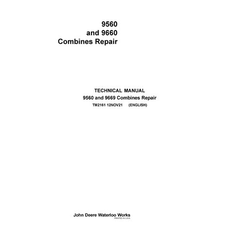 TM2161 Manual técnico de reparo em PDF da colheitadeira John Deere 9560 e 9660