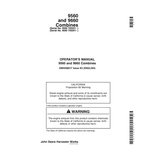 JD-OMH208517 Manual del operador de la cosechadora John Deere 9560, 9660 SN 705201 (PDF)
