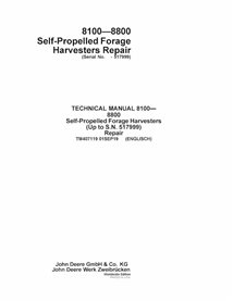 TM407119 Manuel technique de réparation pour ensileuses John Deere 8100, 8200, 8300, 8400, 8500, 8600, 8700, 8800 SN-517999 (...