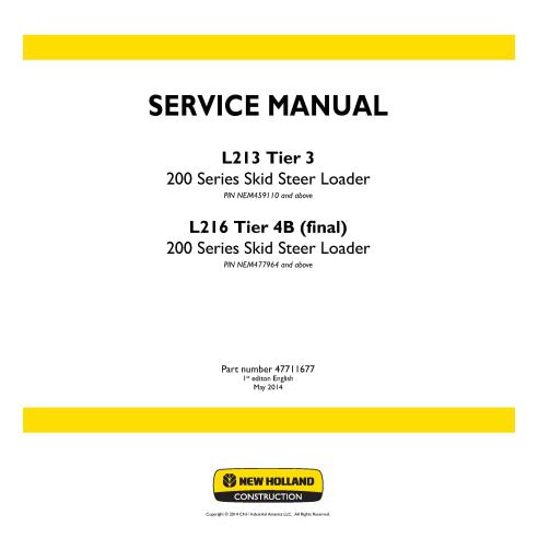 Manual de serviço da carregadeira Skid New Holland L213, L216 Tier 4B - New Holland Construction manuais
