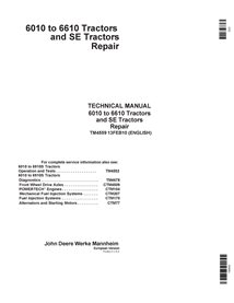 TM4559 Manual técnico de reparación en PDF de los tractores John Deere 6010, 6110, 6210, 6310, 6410, 6510 y 6610 EU