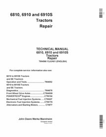 TM4566 John Deere 6810, 6910 and 6910S tractor pdf repair technical manual
