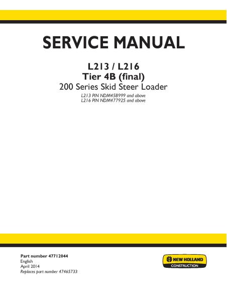 Manual de servicio de la cargadora deslizante New Holland L213 / L216 Tier 4B (final) - New Holland Construcción manuales - N...
