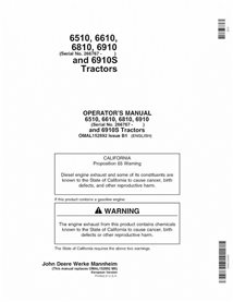 JD-OMAL152892 Manuel d'utilisation du tracteur John Deere 6510, 6610, 6810, 6910, 6910S SN 266767- (OMAL152892)