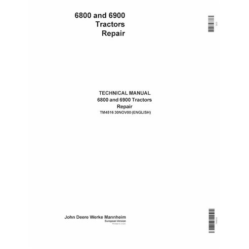 TM4516 Manuel technique de réparation des tracteurs John Deere 6800 et 6900 (TM4516)