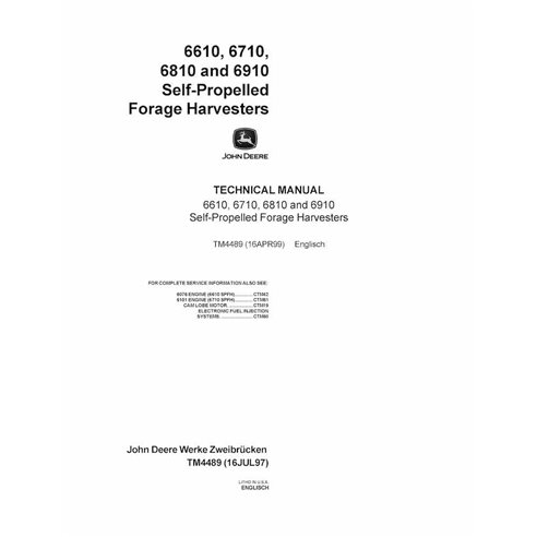 TM4489 John Deere 6610, 6710, 6810 and 6910 forage harvester pdf technical manual - all inclusive