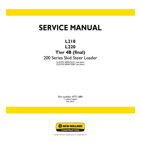 Manual de serviço da carregadeira Skid New Holland L218 / L220 Tier 4B - Construção New Holland manuais - NH-47711684