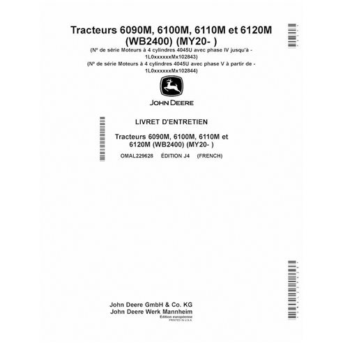 John Deere 6090M, 6100M, 6110M, 6120M MY20- tractor pdf operator's manual FR