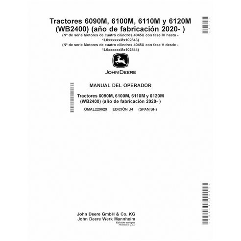 John Deere 6090M, 6100M, 6110M, 6120M MY20- tractor pdf operator's manual ES