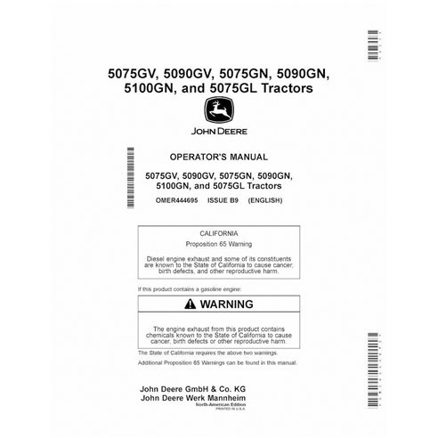 JD-OMER444695 Manuel d'utilisation du tracteur John Deere 5075GL, 5075GN, 5075GV, 5090GN, 5090GV, 5100GN MY16-19 NA FR (OMER4...
