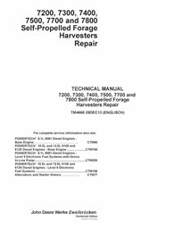 TM4668 Manual técnico de reparación de la cosechadora de forraje John Deere 7200, 7300, 7400, 7500, 7700 y 7800 (TM4668)