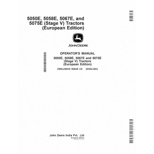 JD-OMSJ36816-EN John Deere 5050E, 5058E, 5067E, and 5075E (Stage V) EU tractor operator's manual (OMSJ36816)