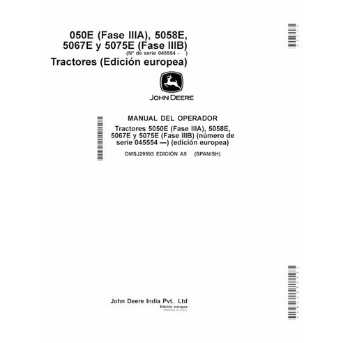 JD-OMSJ29593-ES Manual do operador do trator John Deere 5050E (Estágio IIIA), 5058E, 5067E e 5075E (Estágio IIIB) SN 045554 -...