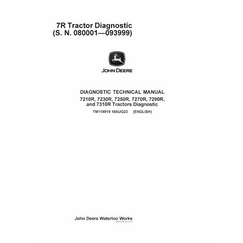 TM118819 Manual técnico de diagnóstico em PDF do trator John Deere 7210R, 7230R, 7250R, 7270R, 7290R, 7310R SN 80001-093999