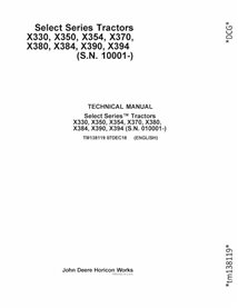 TM138119 Manuel technique de réparation PDF des tracteurs John Deere X330, X350, X354, X370, X380, X384, X390 et X394, SN 100...