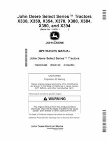 JD-OMUC26545 Tracteurs John Deere X330, X350, X354, X370, X380, X384, X390 et X394, SN 110001 - Manuel d'utilisation du tract...