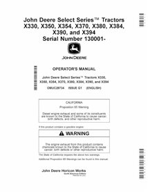 JD-OMUC29734 Tratores John Deere X330, X350, X354, X370, X380, X384, X390 e X394, SN 130001 - manual do operador do trator (O...