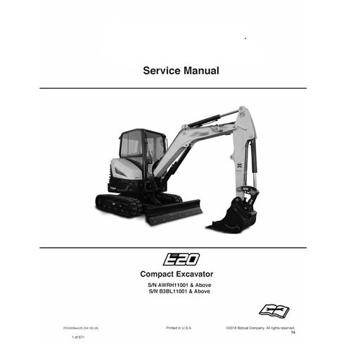 Manual de serviço em pdf da escavadeira compacta Bobcat E20