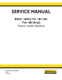 Manual de serviço da retroescavadeira New Holland B95C / B95C TC / B110C - Construção New Holland manuais - NH-47830959