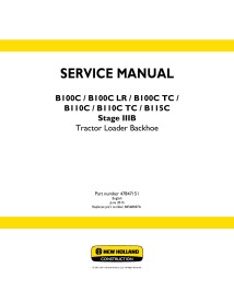 Manual de serviço da retroescavadeira New Holland B100C / B100C LR / B100C TC / B110C / B110C TC / B115C - Construção New Hol...