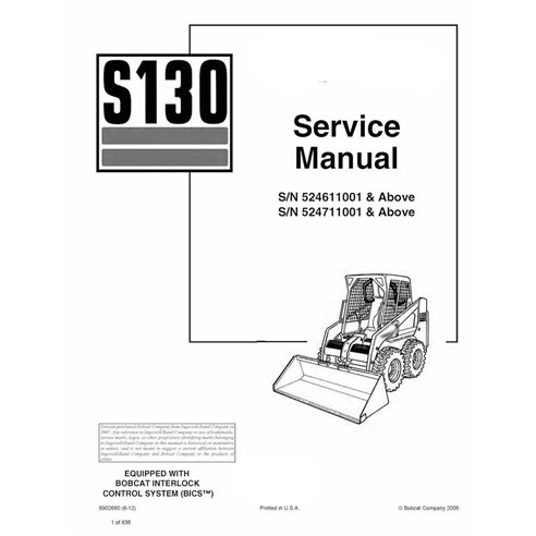 Manuel d'entretien pdf de la chargeuse compacte Bobcat S130