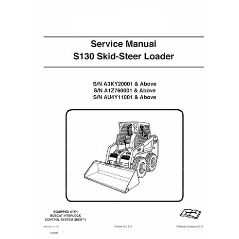 Bobcat S130 skid steer loader pdf service manual 